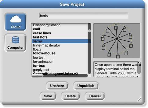 The “Save as…” dialog in Snap!
